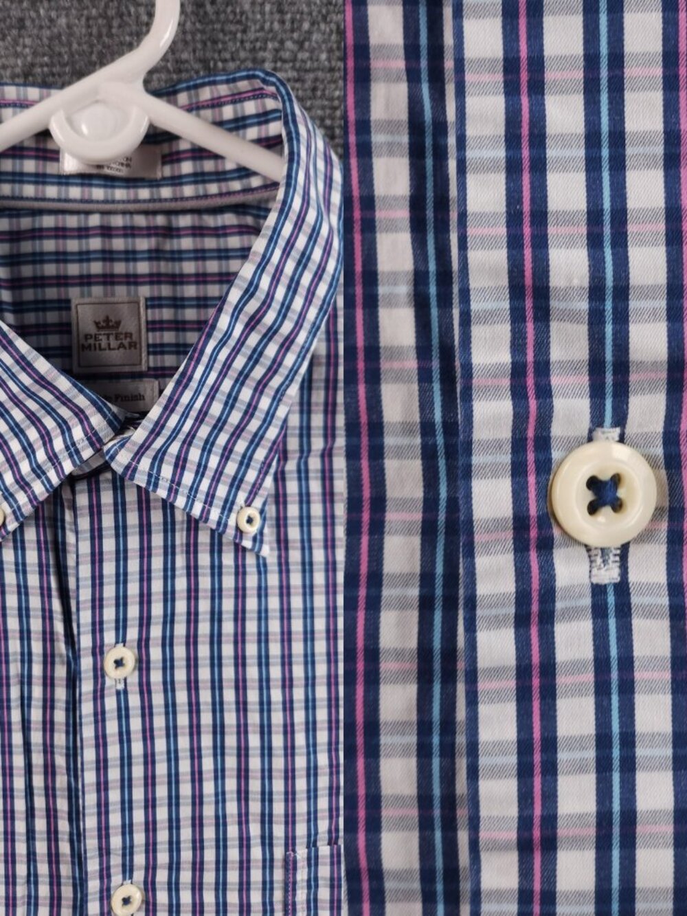 Peter Millar Blue Pink Cotton Button-Down Large Check Seaside Finish Long Sleeve